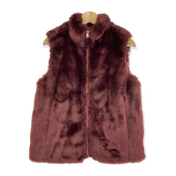 J. Crew Burgundy Faux Fur Vest Full Zip Size Small - Picture 4 of 11